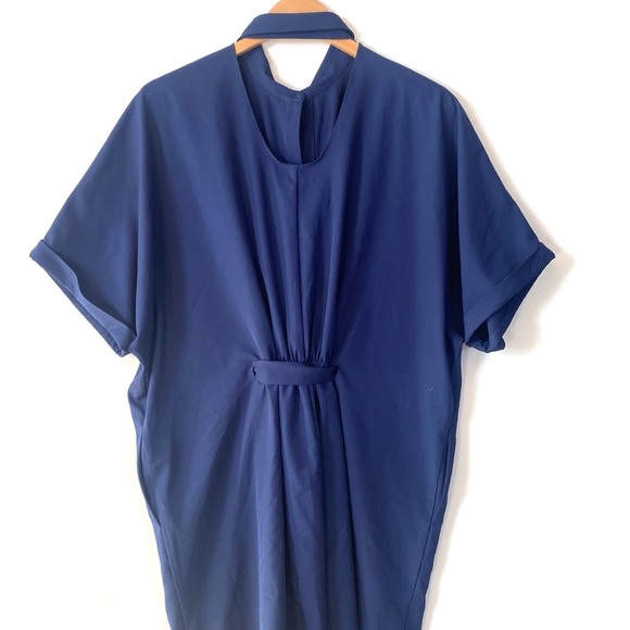 (A9) Alton Gray keyhole back Navy Blue shirtdress with pockets, Size 4 - Picture 6 of 14